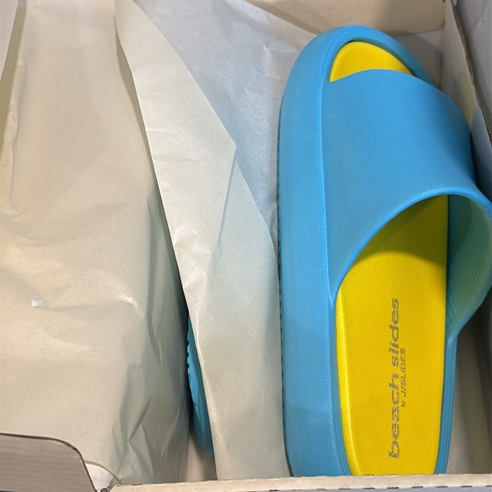 NEW J/SLIDES squish sandal in turquoise/yellow si… - image 4